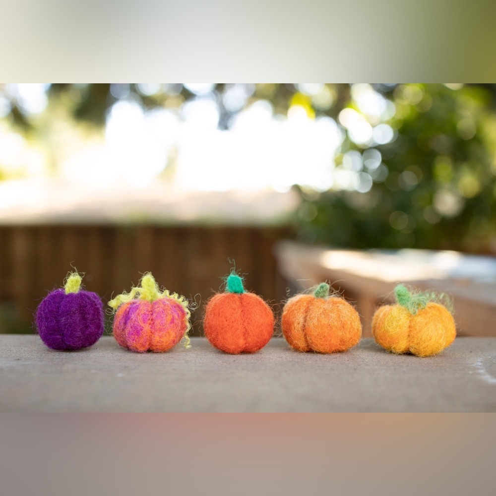 Colorful one inch needle felted pumpkins